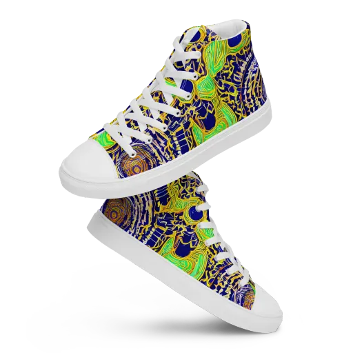 Cobalt Plumage on a Men's High Top Canvas Shoes