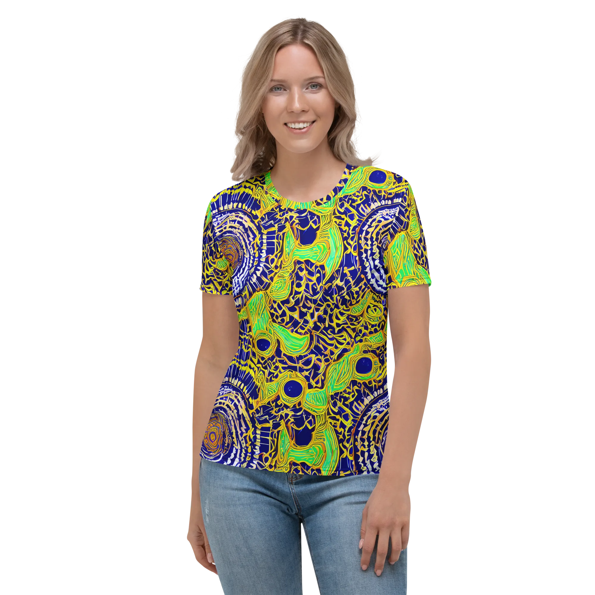 Cobalt Plumage on Women's Crew Neck T-Shirt — Front