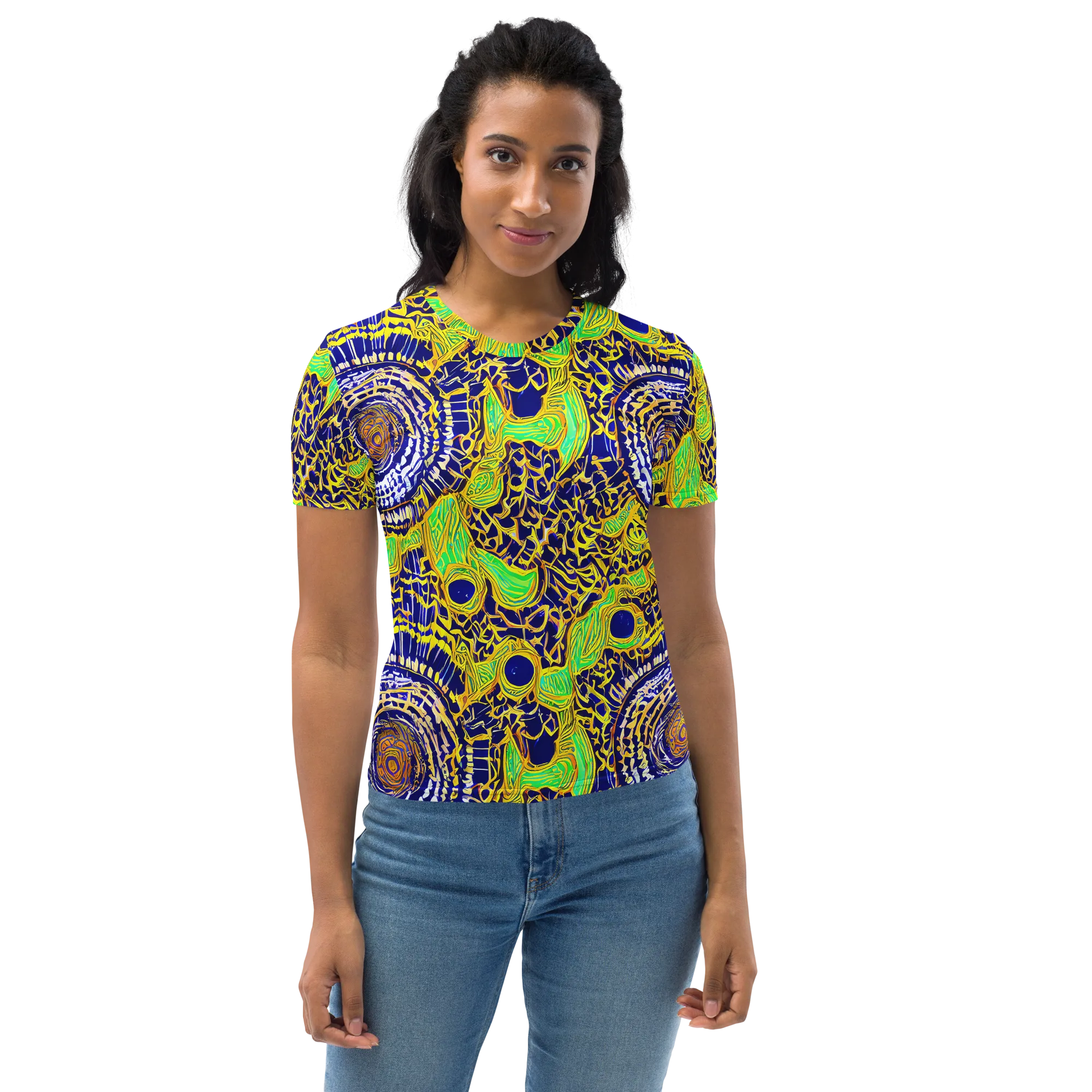 Cobalt Plumage on Women's Crew Neck T-Shirt — Front