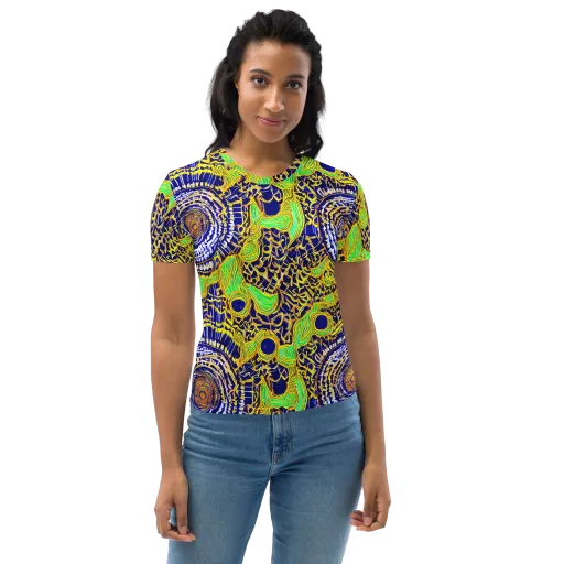 Cobalt Plumage on a Women's Crew Neck T-Shirt
