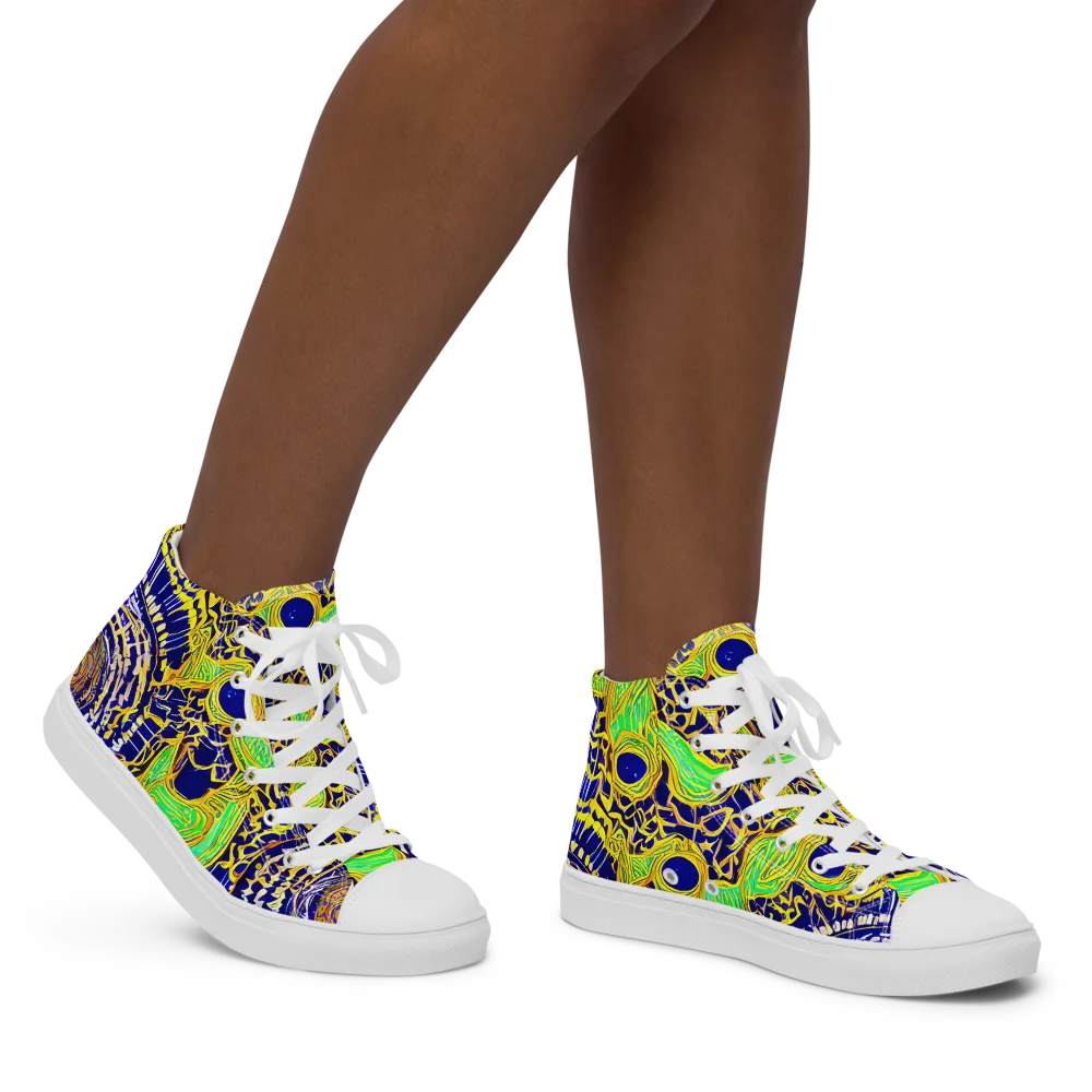 Cobalt Plumage on Women's High Top Canvas Shoes — Right
