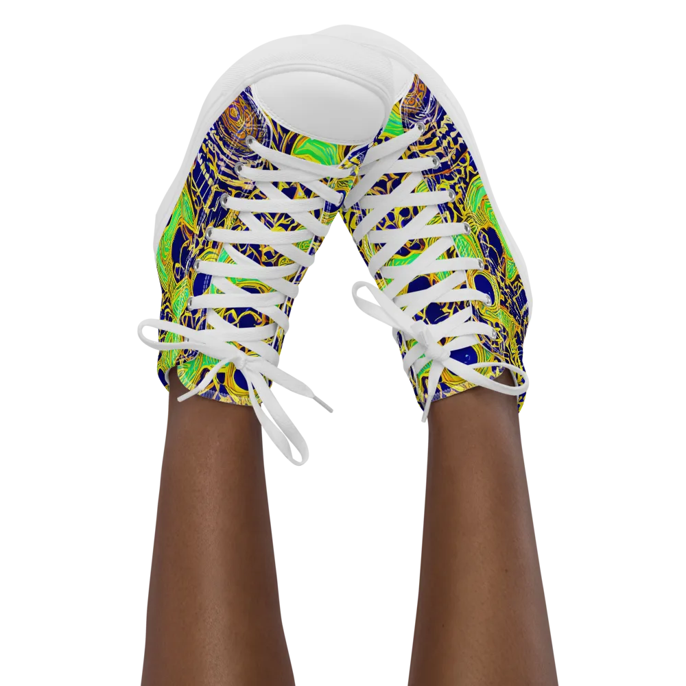 Cobalt Plumage on Women's High Top Canvas Shoes — Front