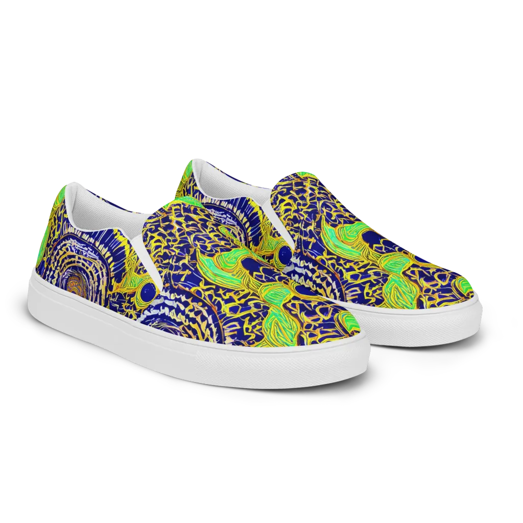Cobalt Plumage on Men's Slip-On Canvas Shoes — Right Front