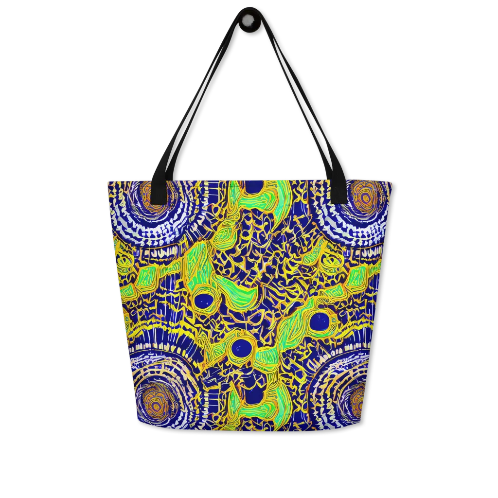 Cobalt Plumage on Large Tote Bag W/ Pocket — Front