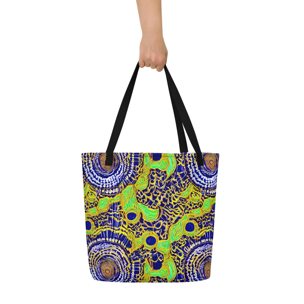 Cobalt Plumage on Large Tote Bag W/ Pocket — Front