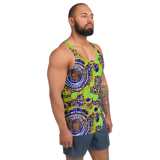 Cobalt Plumage on a Men's Tank Top