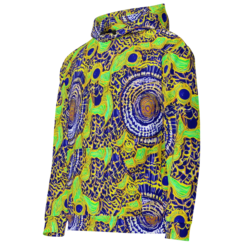 Cobalt Plumage on Cotton Hoodie — Left Front