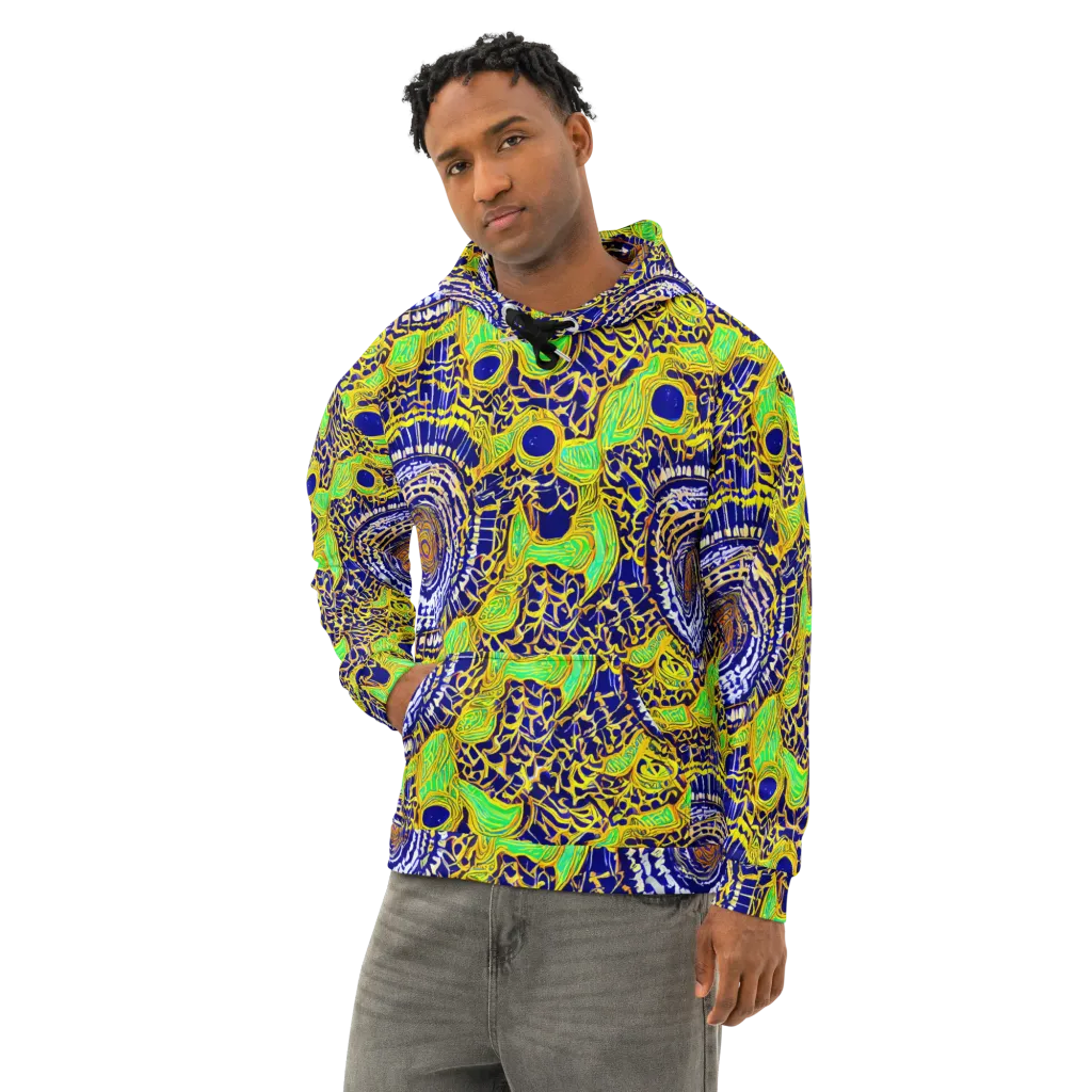 Cobalt Plumage on Cotton Hoodie — Left Front