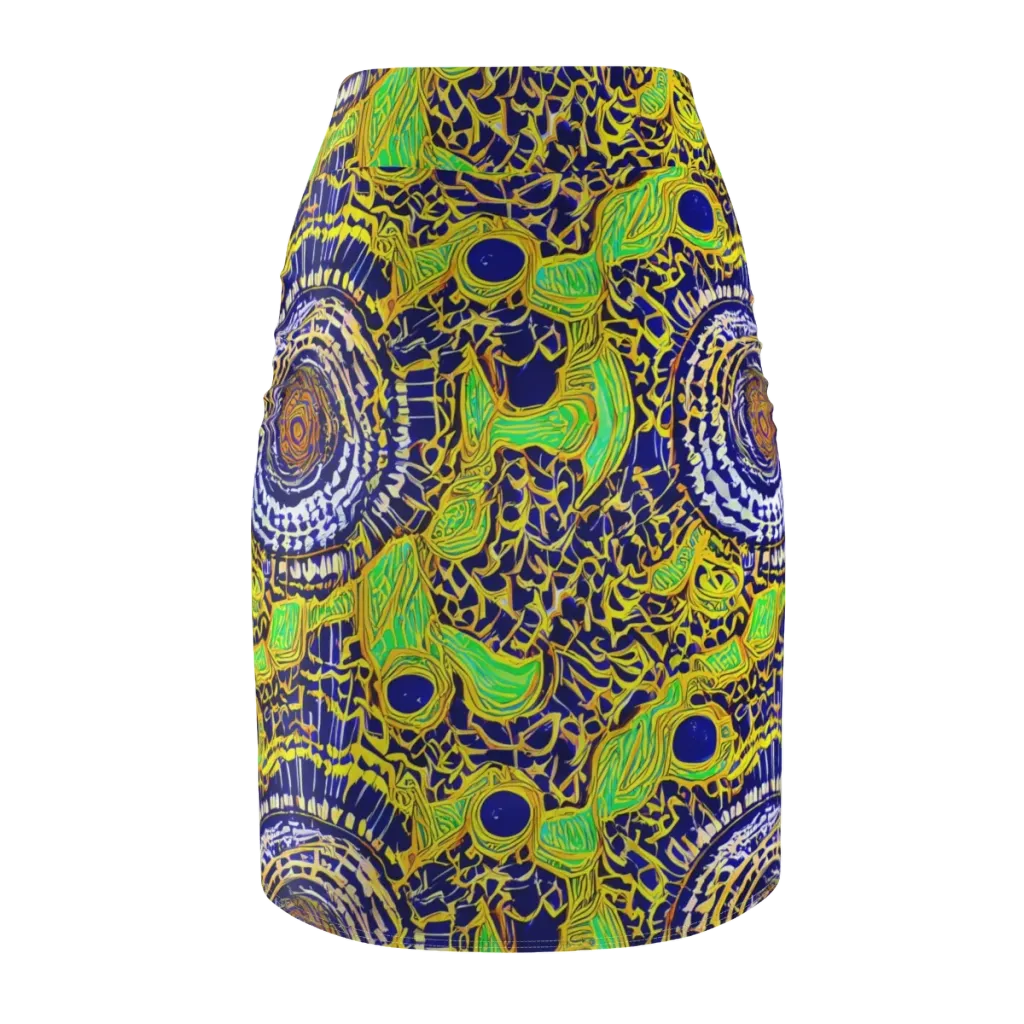 Cobalt Plumage on Pencil Skirt — Back