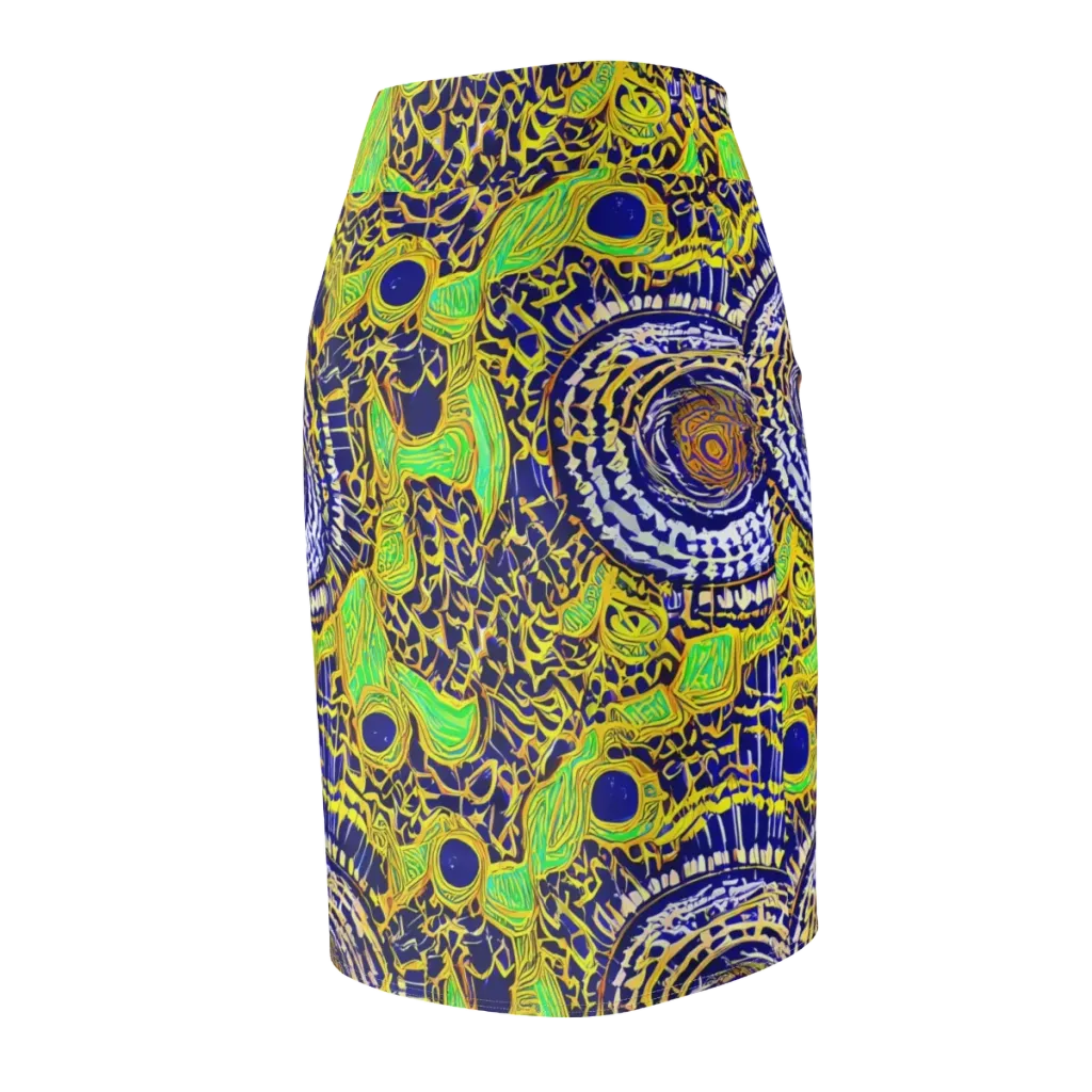 Cobalt Plumage on Pencil Skirt — Back Side