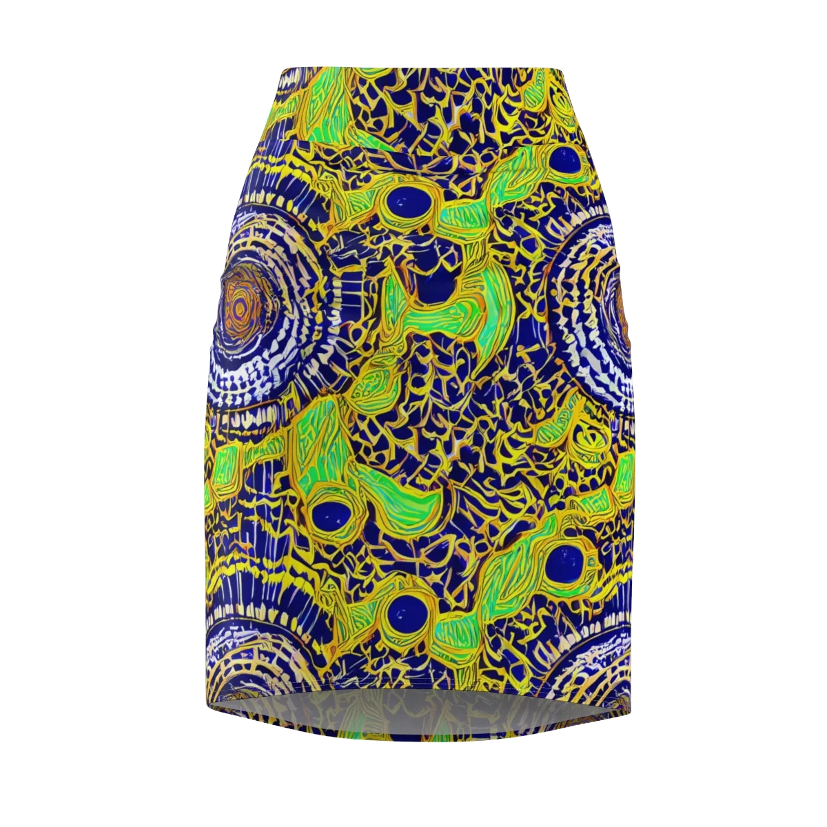 Cobalt Plumage on Pencil Skirt — Front