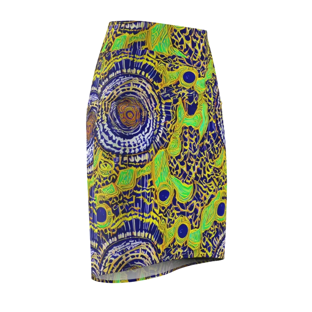 Cobalt Plumage on Pencil Skirt — Front Side