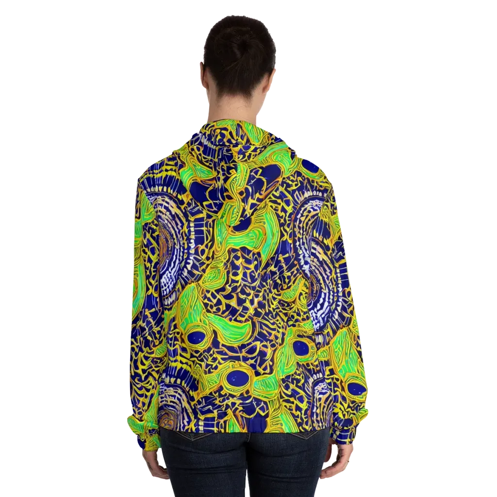 Cobalt Plumage on Women's Full-Zip Hoodie — Back On Person