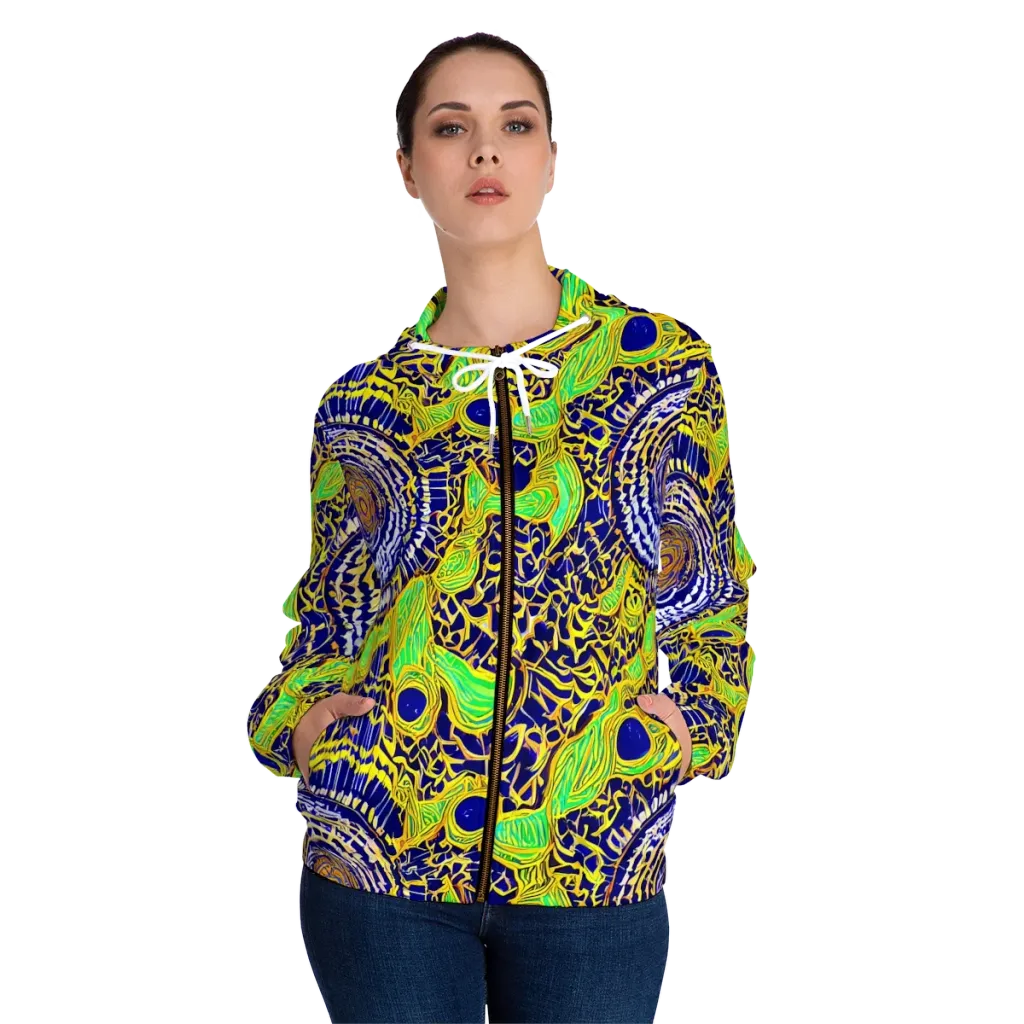 Cobalt Plumage on Women's Full-Zip Hoodie — Front On Person