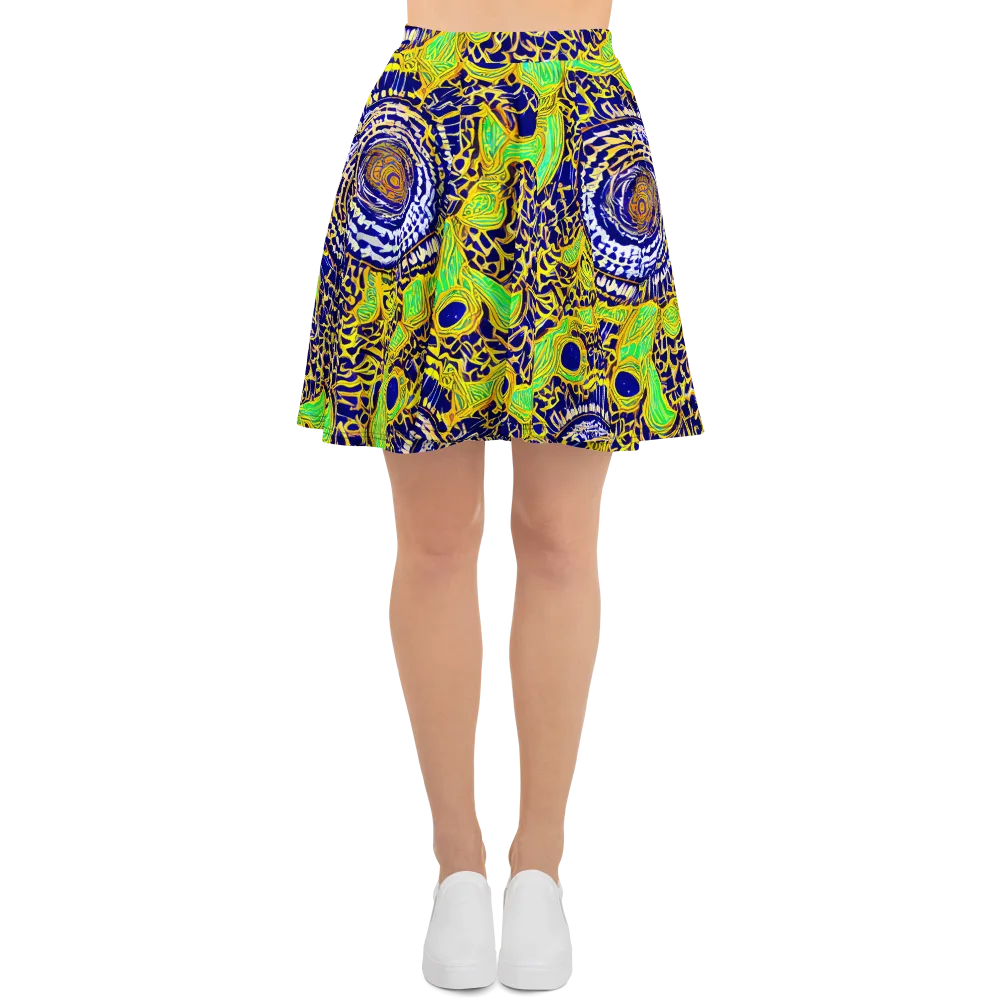 Cobalt Plumage on Skater Skirt — Front