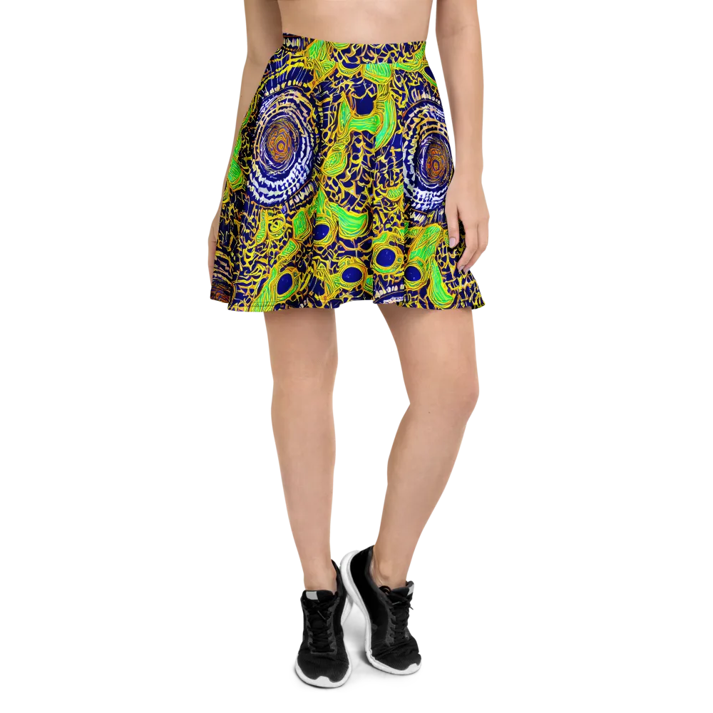 Cobalt Plumage on Skater Skirt — Front