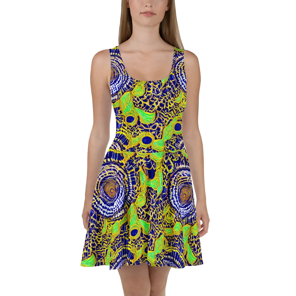 Cobalt Plumage on Skater Dress — Front