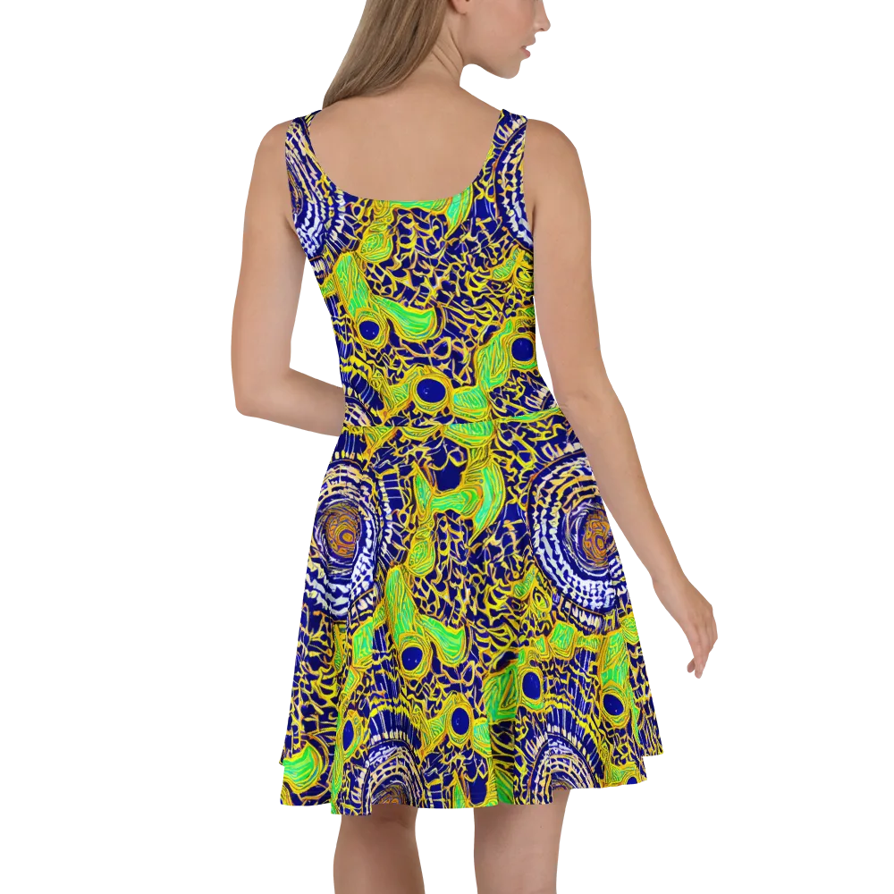 Cobalt Plumage on Skater Dress — Back