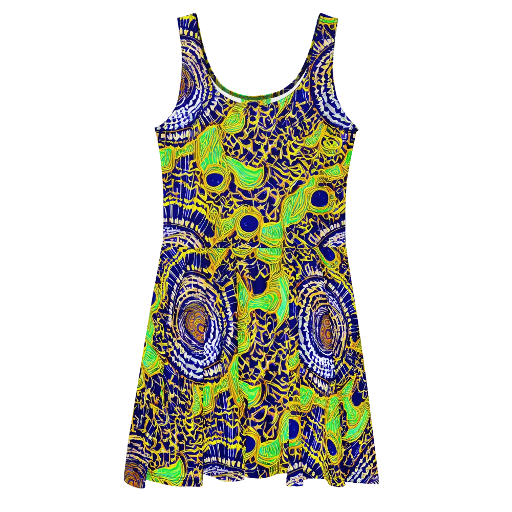 Cobalt Plumage on Skater Dress — Front