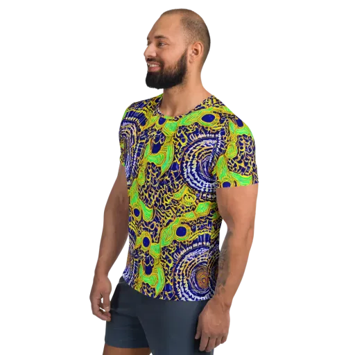 Cobalt Plumage on a Men's Athletic T-Shirt