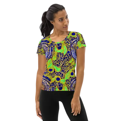 Cobalt Plumage on a Women's Athletic T-Shirt