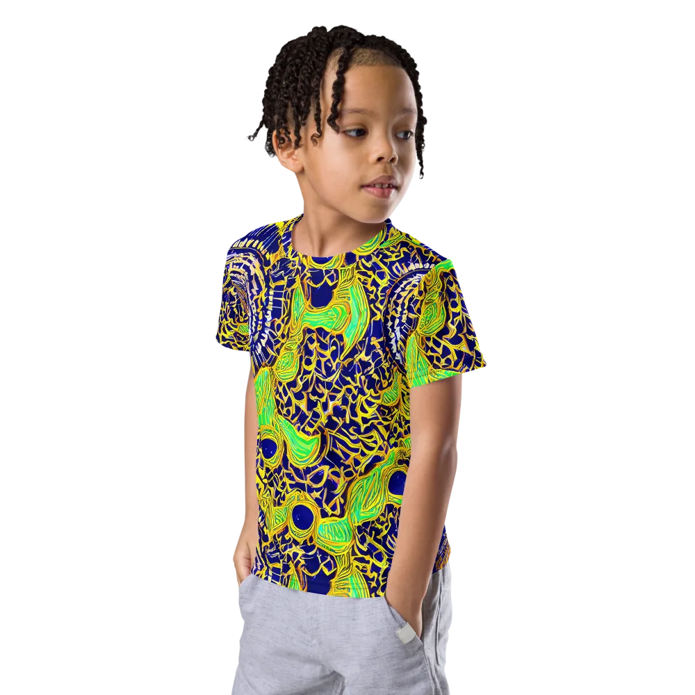 Cobalt Plumage on Kids Crew Neck T-Shirt — Left Front