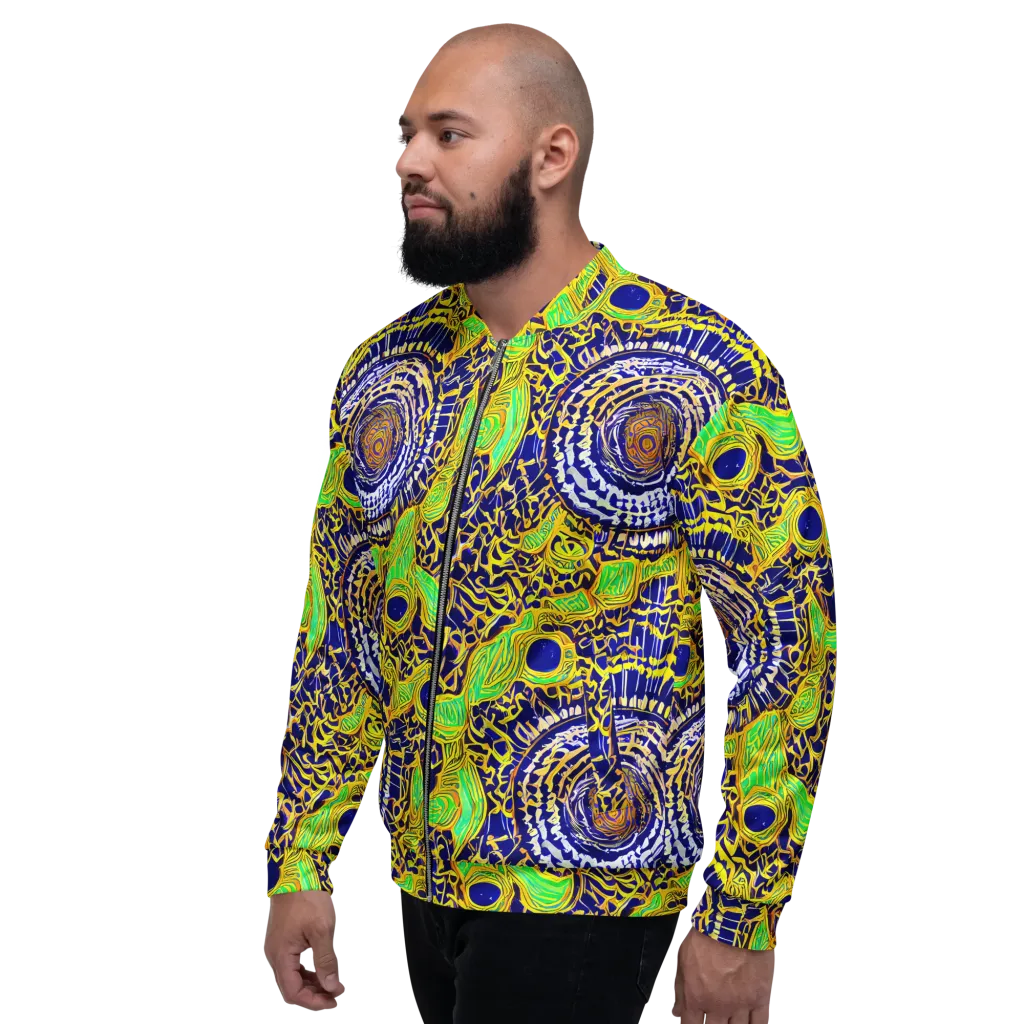 Cobalt Plumage on Bomber Jacket — Left