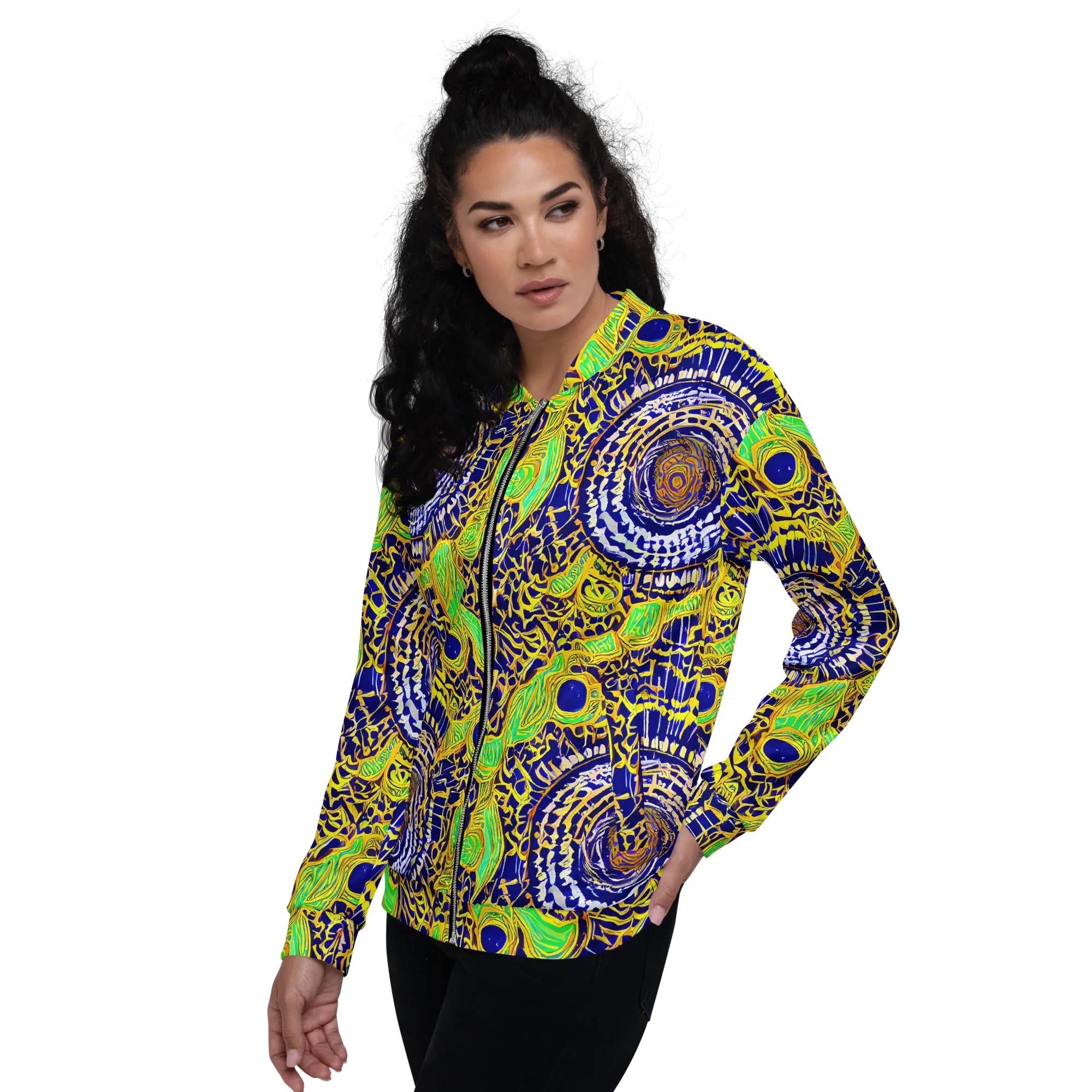 Cobalt Plumage on Bomber Jacket — Left