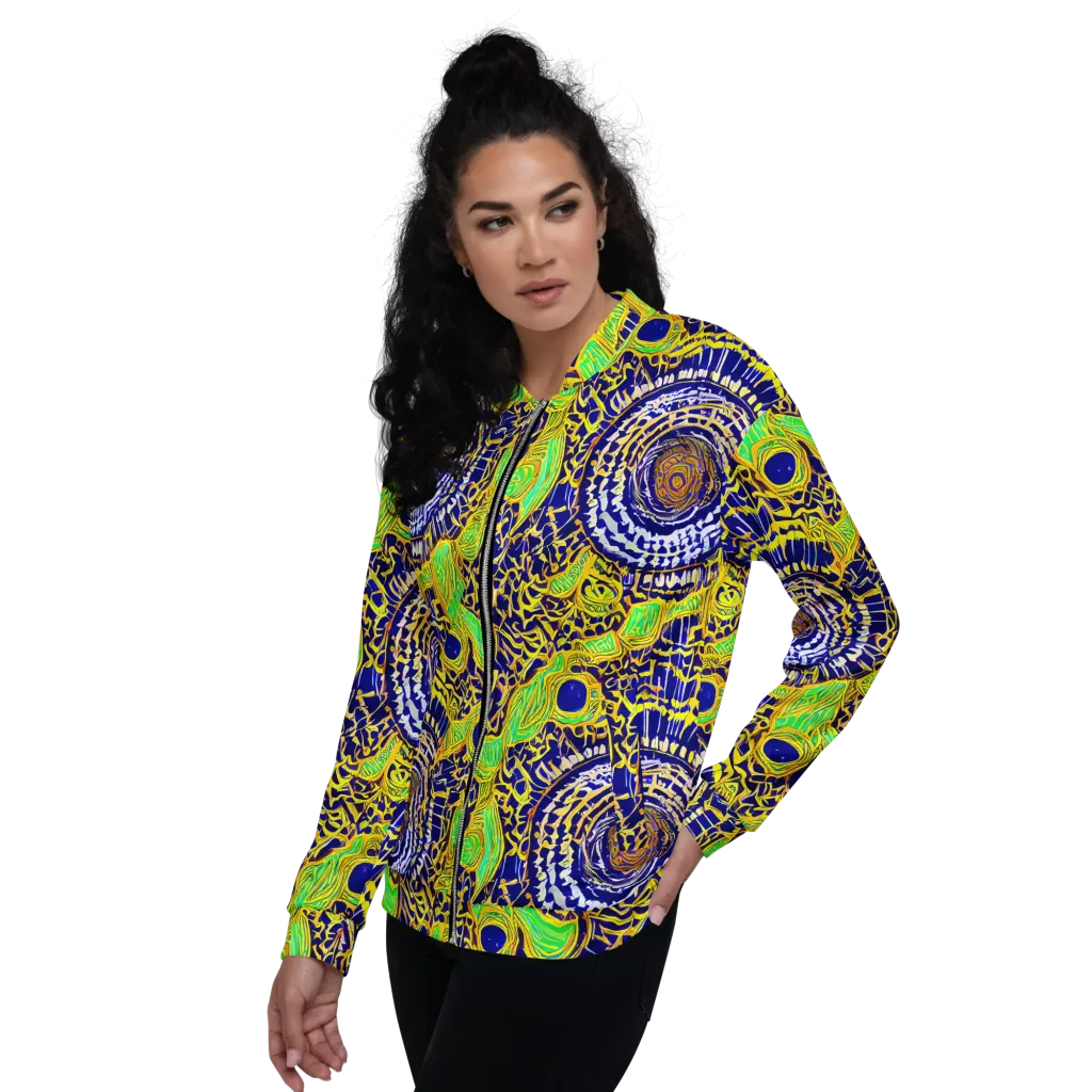 Cobalt Plumage on Bomber Jacket — Left