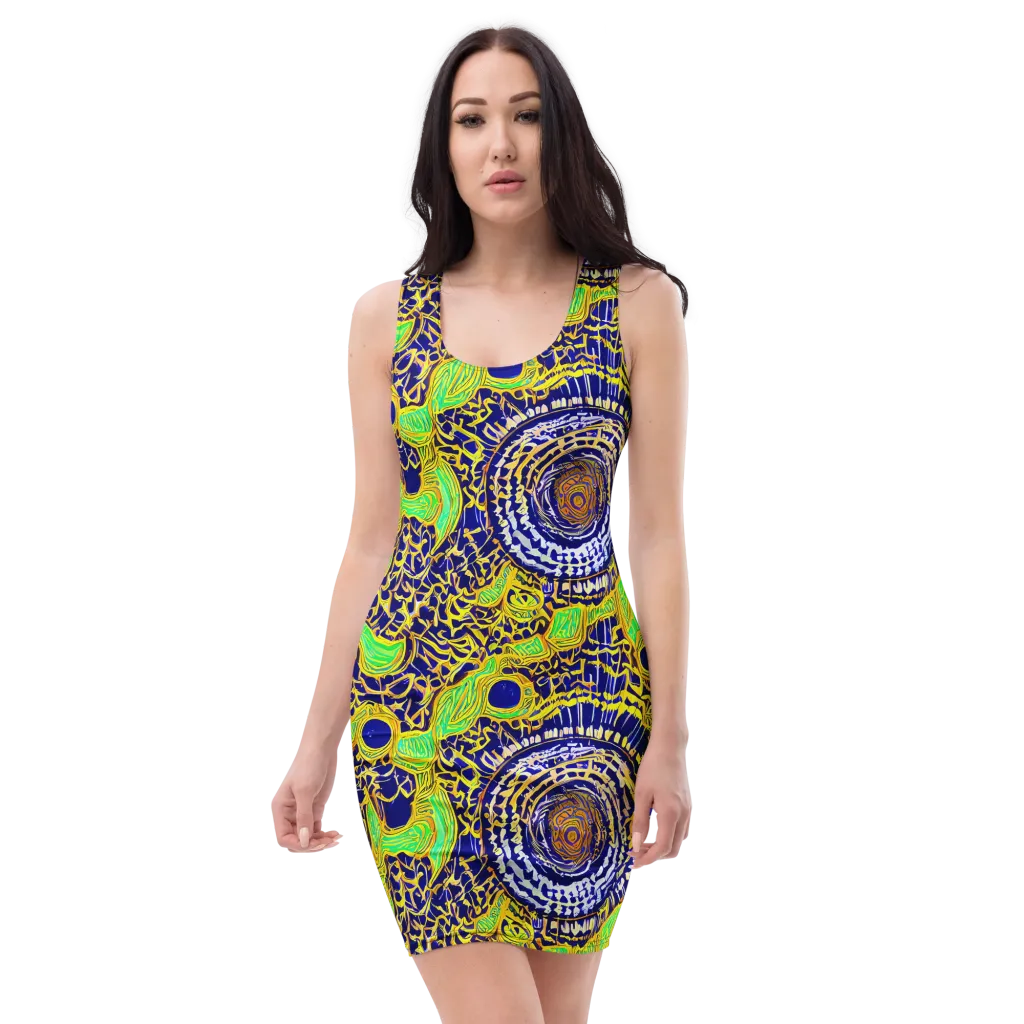 Cobalt Plumage on Bodycon Dress — Front