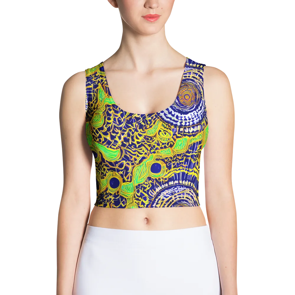 Cobalt Plumage on Crop Top — Front