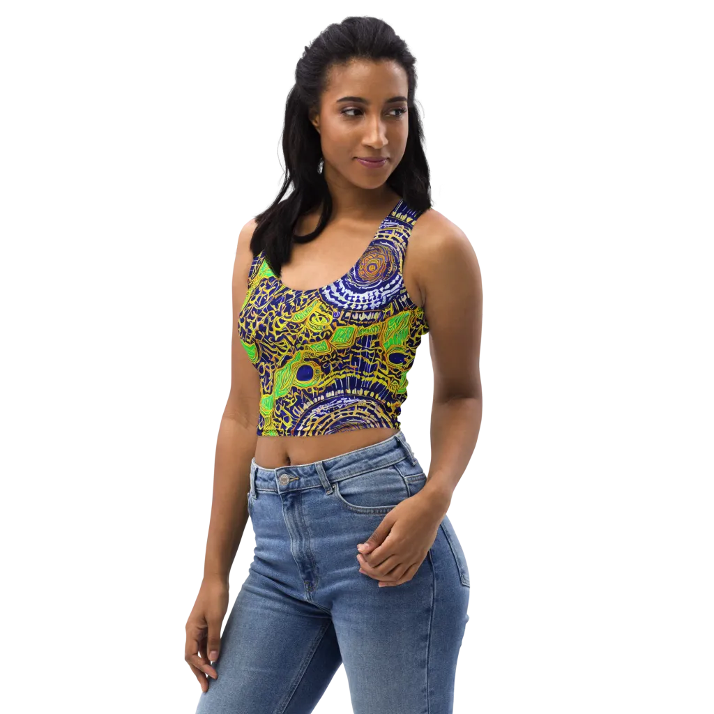 Cobalt Plumage on Crop Top — Left Front