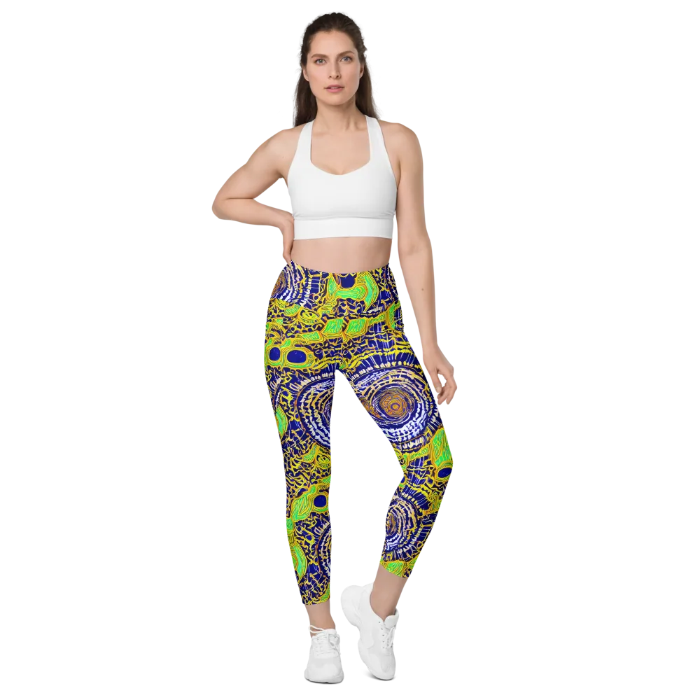 Cobalt Plumage on Leggings with Pockets — Front