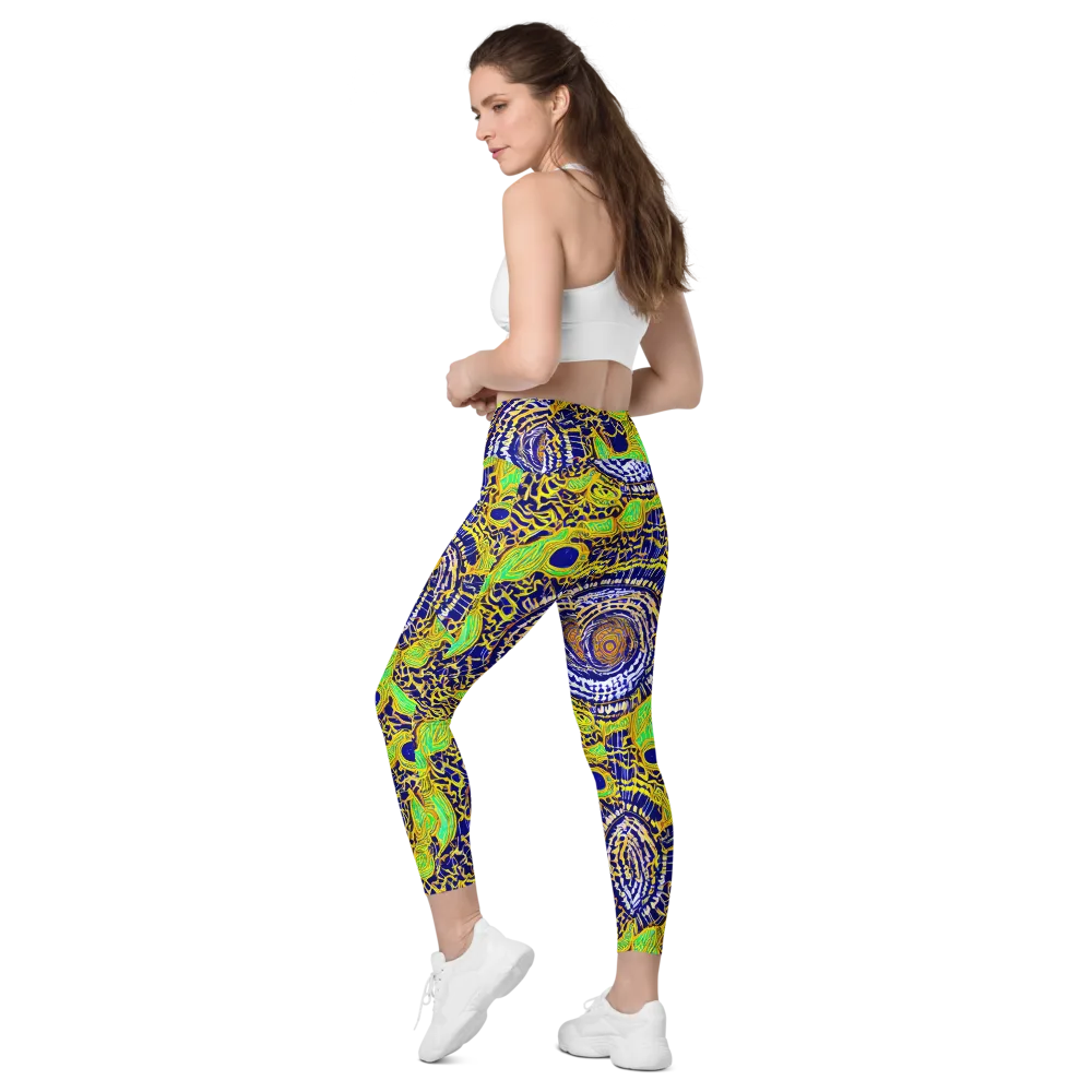 Cobalt Plumage on Leggings with Pockets — Left Back