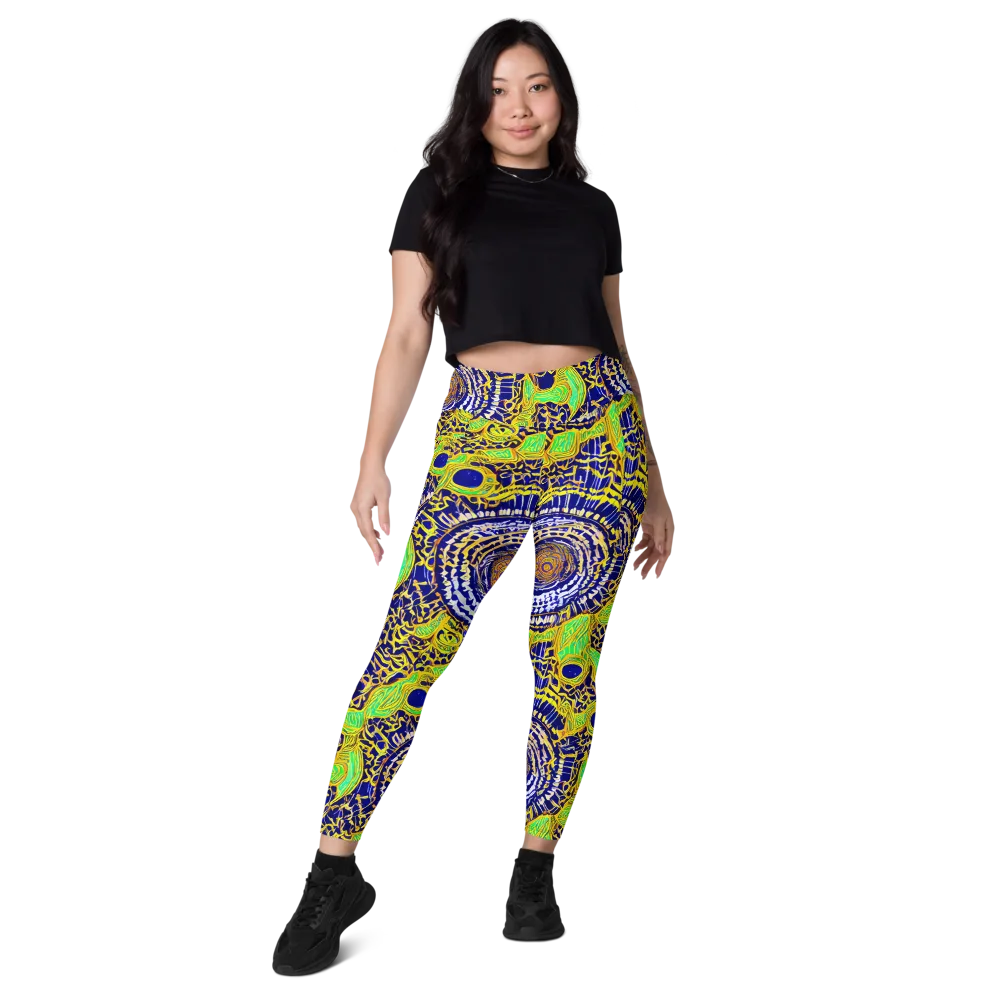 Cobalt Plumage on Leggings with Pockets — Front