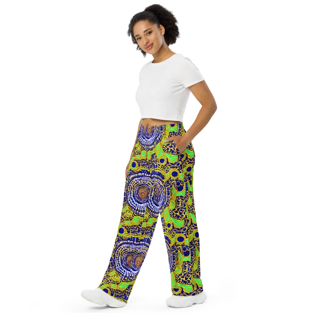 Cobalt Plumage on Wide-Leg Pants — Left Front