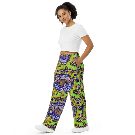 Cobalt Plumage on a Wide-Leg Pants