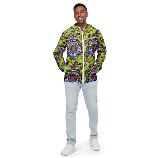 Cobalt Plumage on a Men's Windbreaker