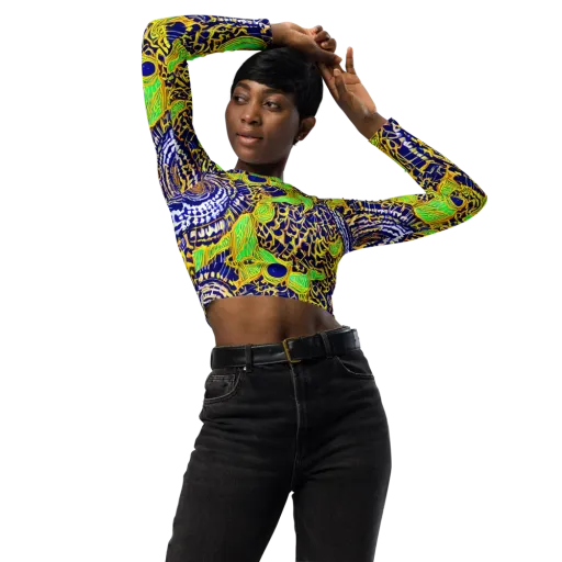 Cobalt Plumage on a Long Sleeve Crop Top