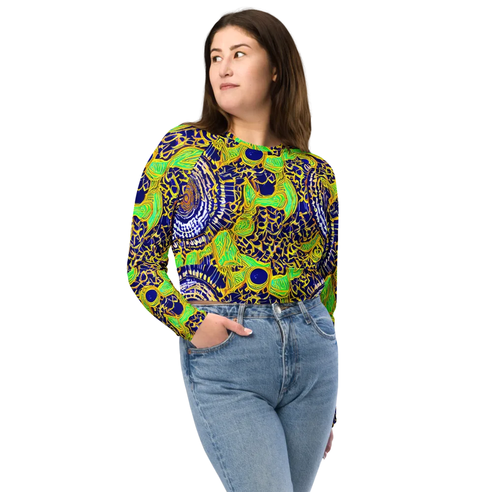 Cobalt Plumage on Long Sleeve Crop Top — Front