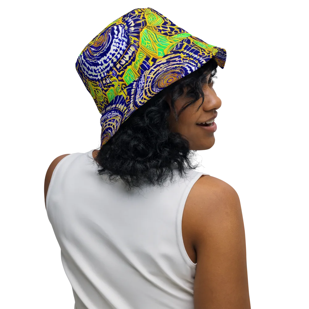 Cobalt Plumage on Reversible Bucket Hat — Right Outside