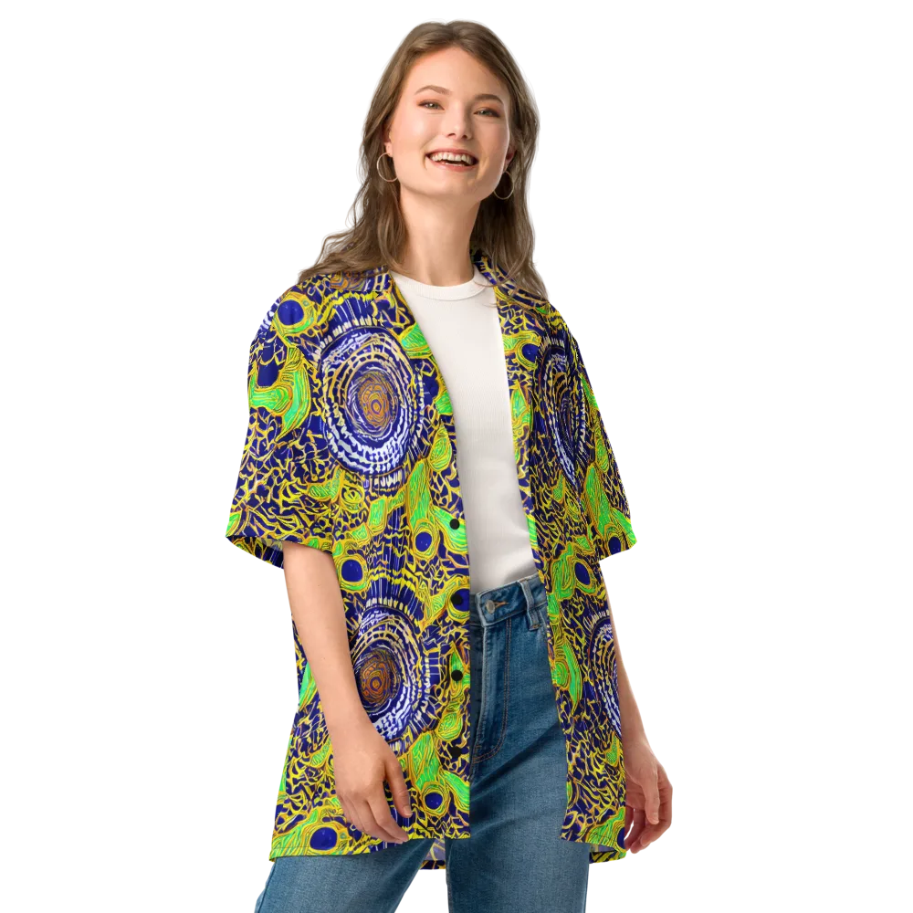 Cobalt Plumage on Button Shirt — Front