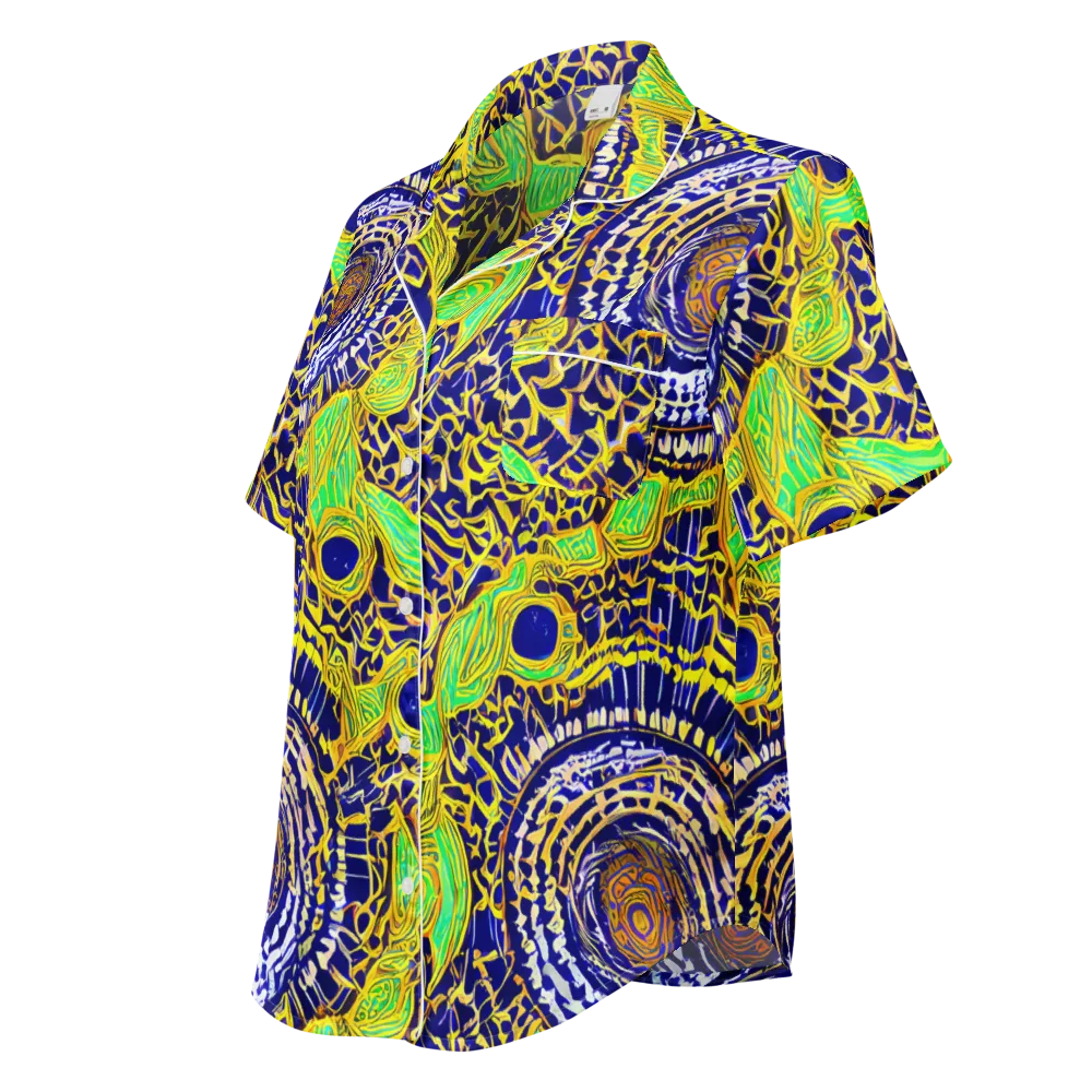 Cobalt Plumage on Women's Short Sleeve Pajama Top — Left Front