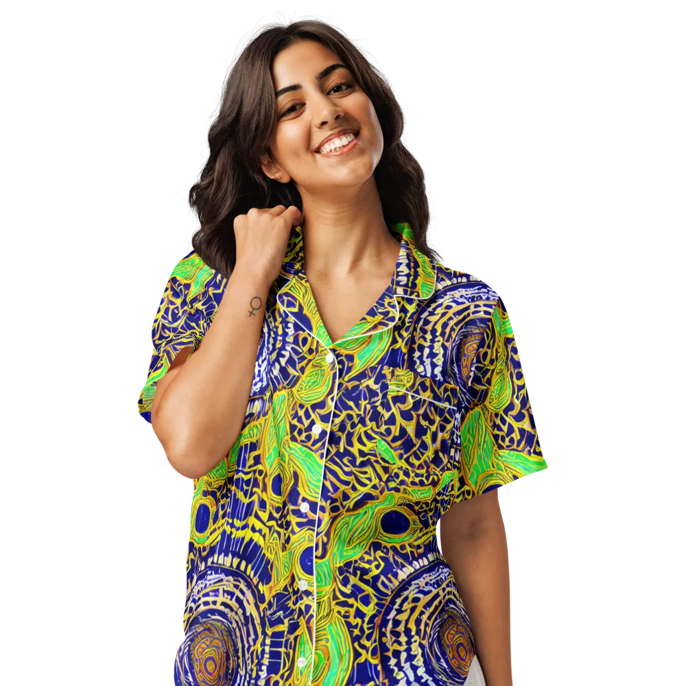 Cobalt Plumage on Women's Short Sleeve Pajama Top — Front