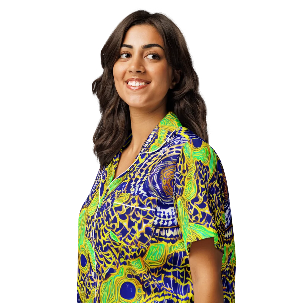 Cobalt Plumage on Women's Short Sleeve Pajama Top — Left Front