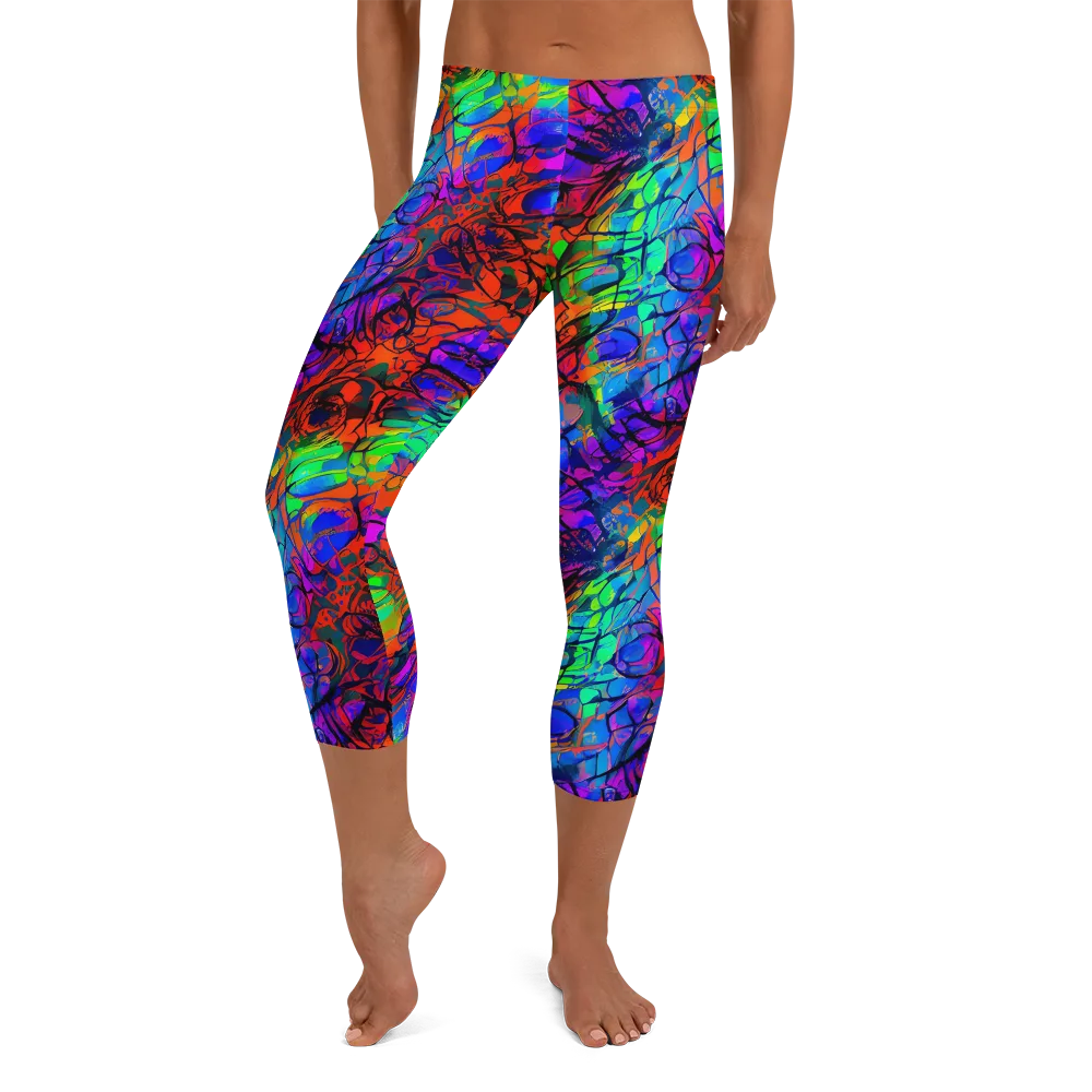 Fluorescent Reverie on Capri Leggings — Front