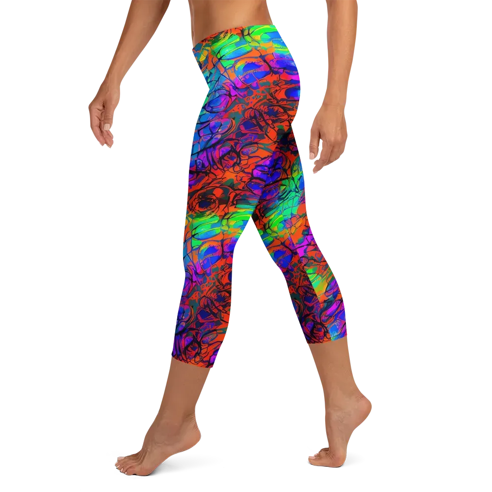 Fluorescent Reverie on Capri Leggings — Left