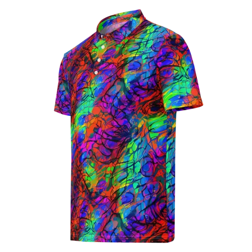 Fluorescent Reverie on a Men's Slim Fit Polo Shirt