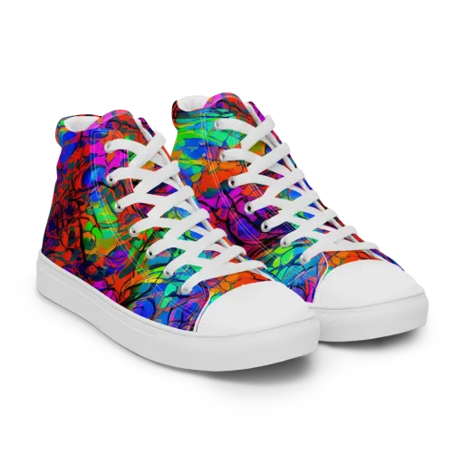 Fluorescent Reverie on a Men's High Top Canvas Shoes