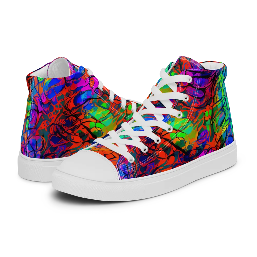 Fluorescent Reverie on Men's High Top Canvas Shoes — Left